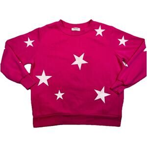 Zenana Hot Pink Star Print Crewneck Sweatshirt Women’s Large Pullover